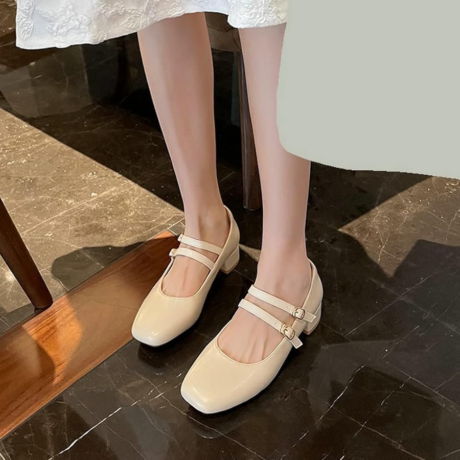トップス And mary logo tops beige Amazon.com | Women Square Toe Mary Janes Satin Platform